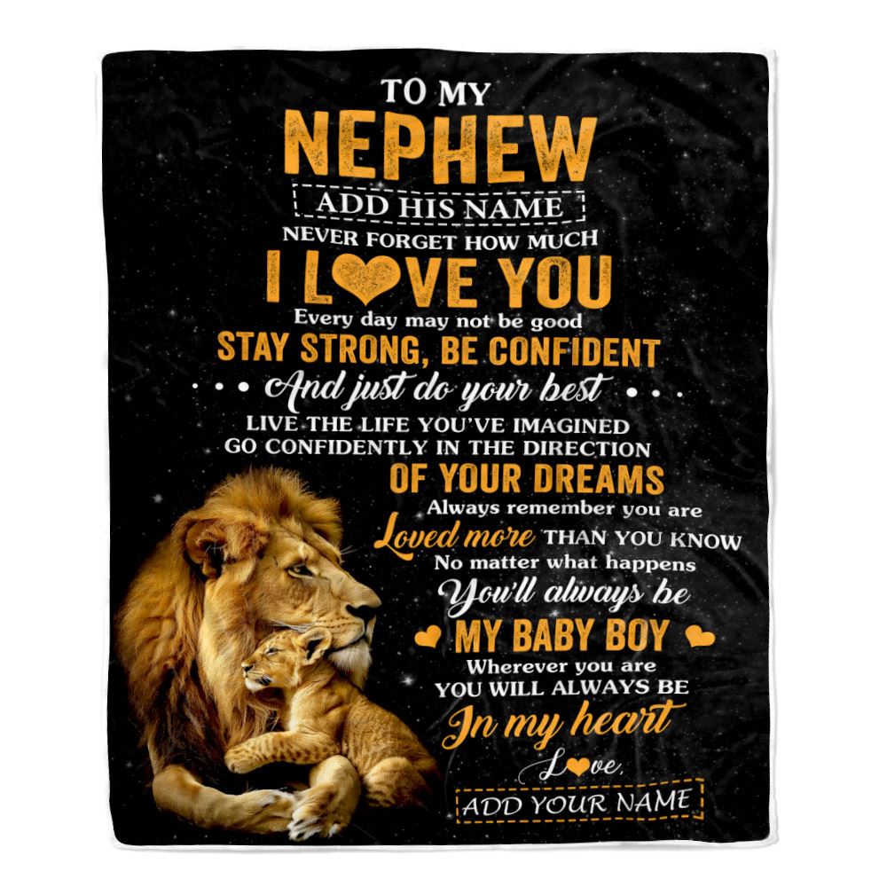 Personalized To My Nephew Gifts From Uncle Blanket Lion Never Forget How Much I Love You Nephew Birthday Gifts Graduation Christmas Fleece Throw Blanket | teecentury