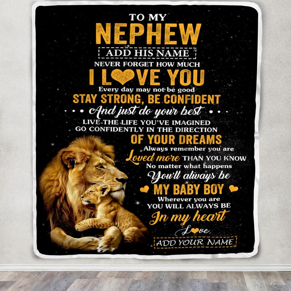 Personalized To My Nephew Gifts From Uncle Blanket Lion Never Forget How Much I Love You Nephew Birthday Gifts Graduation Christmas Fleece Throw Blanket | teecentury