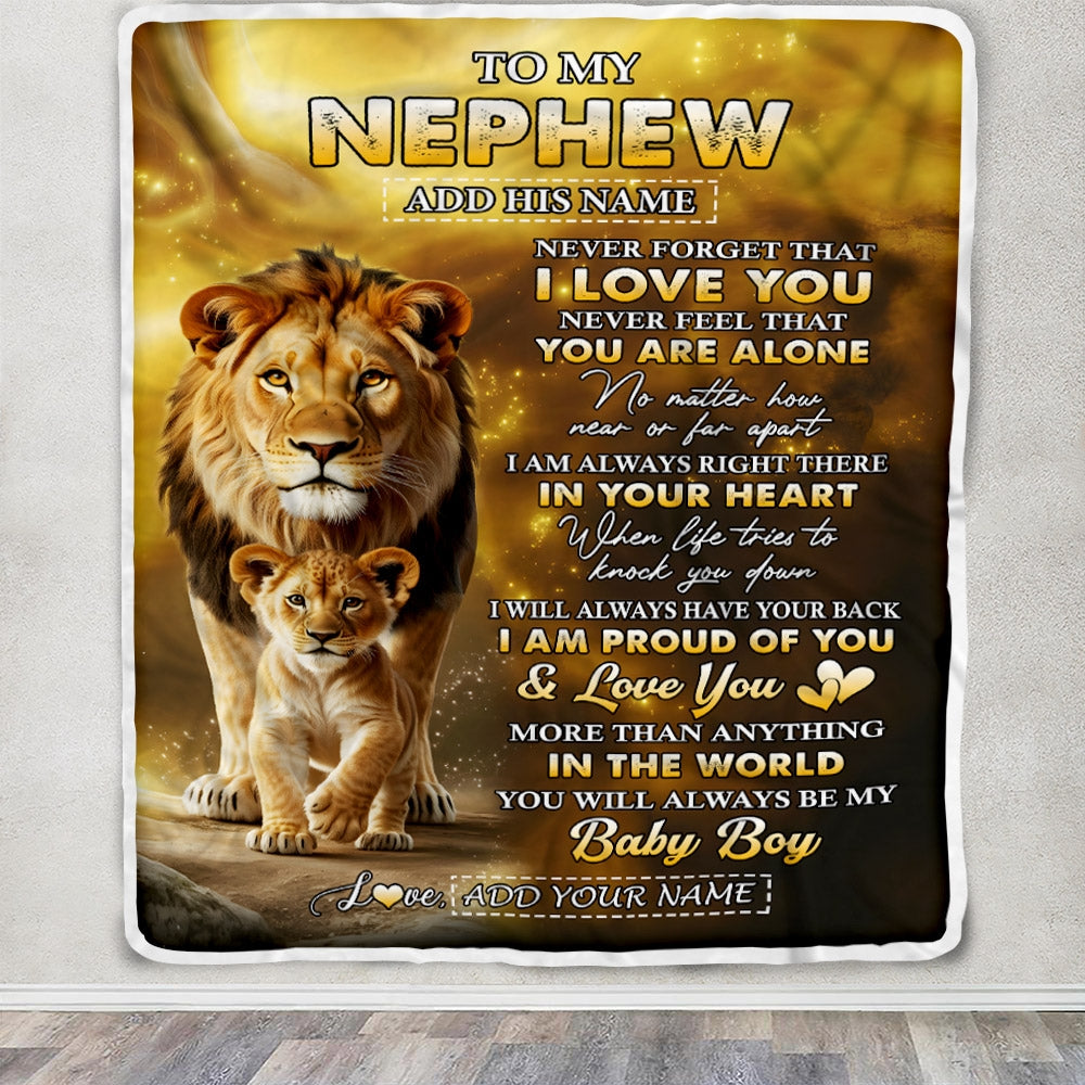 Personalized To My Nephew Gifts From Uncle Blanket Never Forget That I Love You Lion Nephew Birthday Gifts Graduation Christmas Custom Fleece Blanket | teecentury