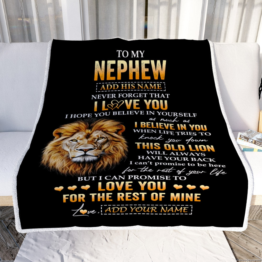 Personalized To My Nephew Gifts From Uncle Blanket Old Lion Love You Nephew Birthday Gifts Graduation Christmas Customized Fleece Throw Blanket | teecentury