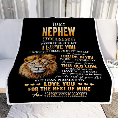 Personalized To My Nephew Gifts From Uncle Blanket Old Lion Love You Nephew Birthday Gifts Graduation Christmas Customized Fleece Throw Blanket | teecentury