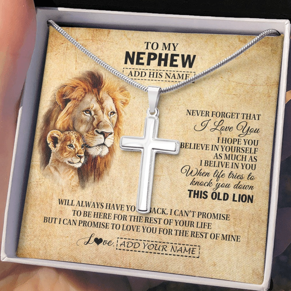 Stainless Cross Necklace Stainless Steel | 2 | Personalized To My Nephew Gifts From Uncle Lion Necklace I Love You Nephew Birthday Gifts From Uncle Graduation Christmas Customized Gift Box Message Card | https://teecentury.