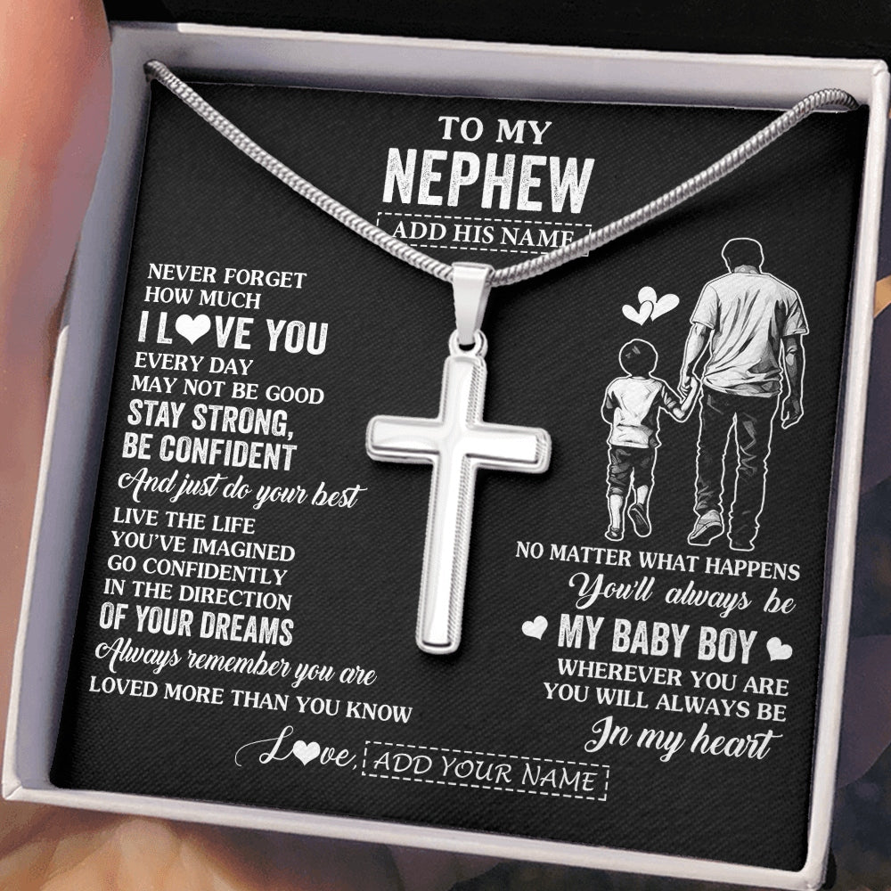 Stainless Cross Necklace Stainless Steel | 2 | Personalized To My Nephew Gifts From Uncle Necklace Never Forget How Much I Love You Nephew Birthday Graduation Christmas Custom Gift Box Message Card | https://teecentury.