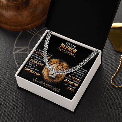 Cuban Link Chain Necklace Stainless Steel | 2 | Personalized To My Nephew Gifts From Uncle Necklace Old Lion Love You Nephew Birthday Gifts Graduation Christmas Customized Gift Box Message Card | https://teecentury.