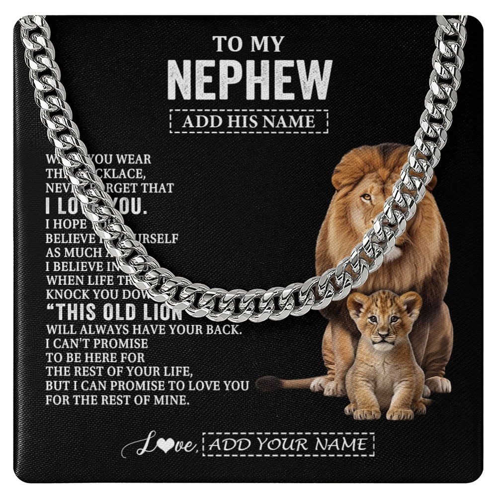 Cuban Link Chain Necklace Stainless Steel | 1 | Personalized To My Nephew Gifts From Uncle Necklace This Old Lion Love You Nephew Birthday Gifts Graduation Christmas Customized Gift Box Message Card | https://teecentury.