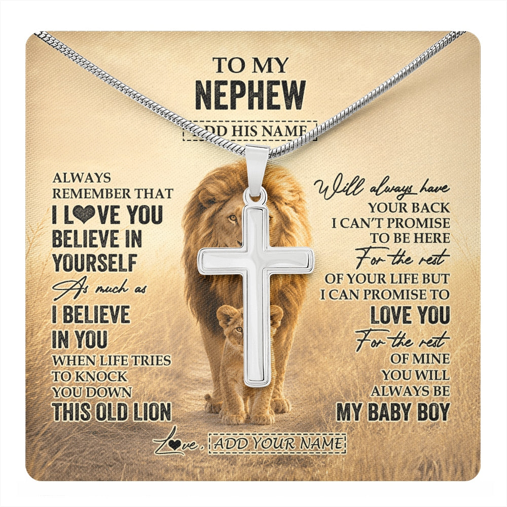 Stainless Cross Necklace Stainless Steel | 1 | Personalized To My Nephew Gifts Necklace From Aunt Auntie Always Remember Lion Gifts For Nephew Birthday Graduation Christmas Custom Gift Box Message Card | https://teecentury.