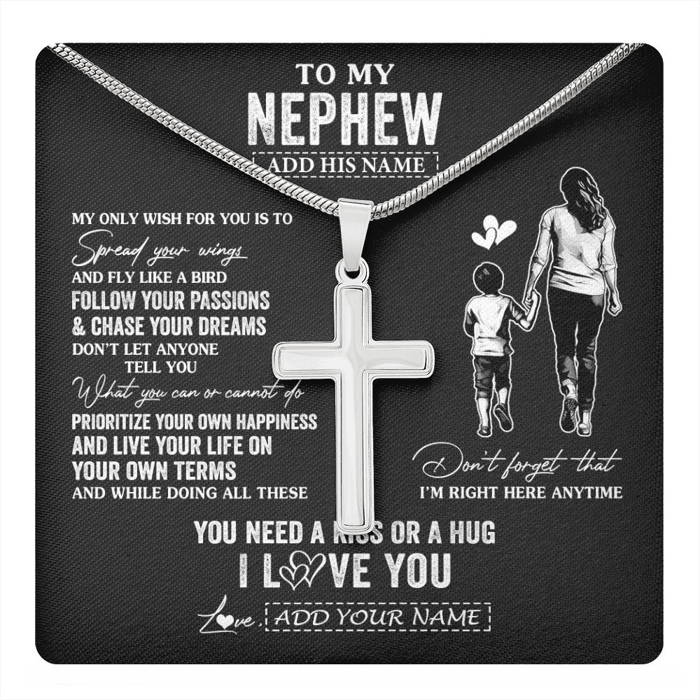 Stainless Cross Necklace Stainless Steel | 1 | Personalized To My Nephew Gifts Necklace From Aunt Auntie My Only Wish For You Nephew Birthday Gifts Graduation Christmas Customized Gift Box Message Card | teecentury.myshopify