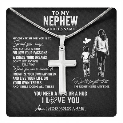 Stainless Cross Necklace Stainless Steel | 1 | Personalized To My Nephew Gifts Necklace From Aunt Auntie My Only Wish For You Nephew Birthday Gifts Graduation Christmas Customized Gift Box Message Card | teecentury.myshopify