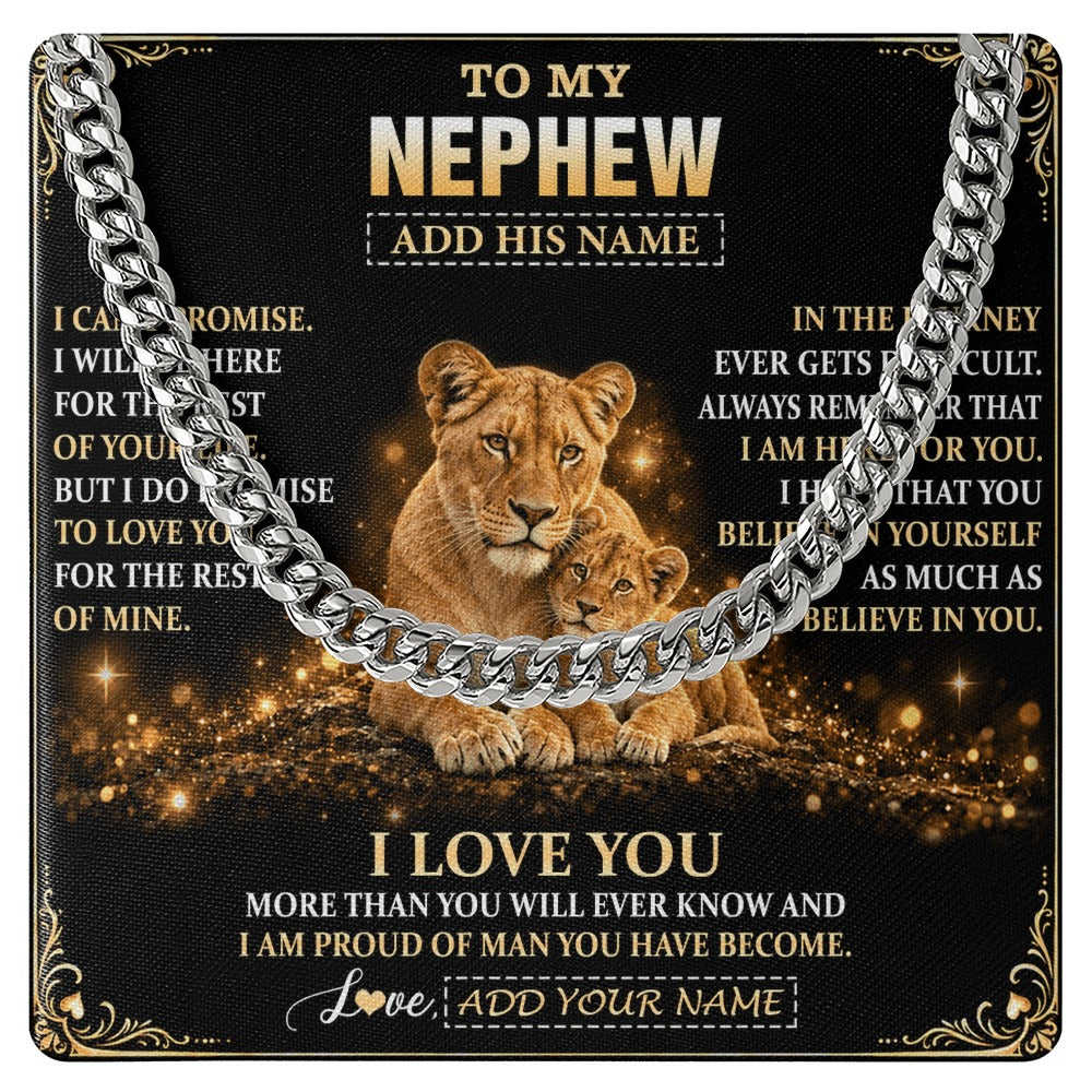 Cuban Link Chain Necklace Stainless Steel | 1 | Personalized To My Nephew Gifts Necklace From Aunt Auntie To Nephew Birthday Gifts Love You Forever Lion Graduation Christmas Custom Gift Box Message Card | https://teecentury.