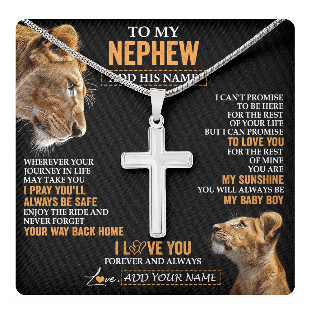 Stainless Cross Necklace Stainless Steel | 1 | Personalized To My Nephew Gifts Necklace From Aunt Auntie Wherever Your Journey In Life Lion Nephew Birthday Gifts Christmas Custom Gift Box Message Card | https://teecentury.