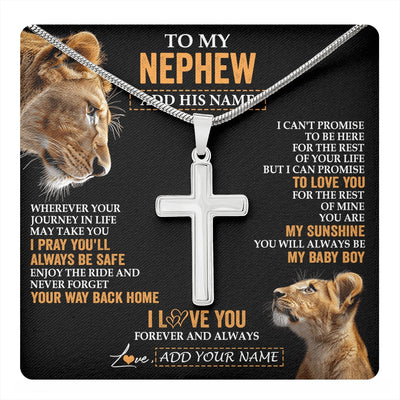 Stainless Cross Necklace Stainless Steel | 1 | Personalized To My Nephew Gifts Necklace From Aunt Auntie Wherever Your Journey In Life Lion Nephew Birthday Gifts Christmas Custom Gift Box Message Card | https://teecentury.