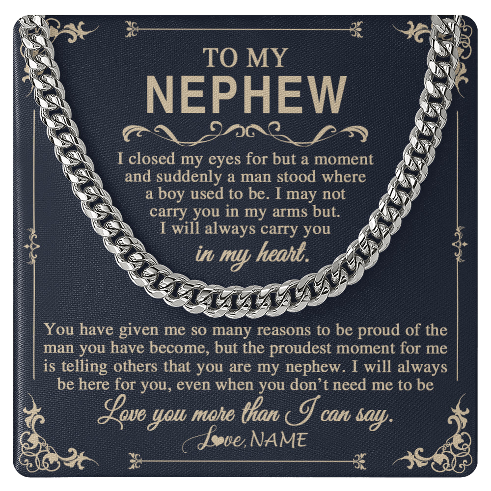 Cuban Link Chain Necklace Stainless Steel | 1 | Personalized To My Nephew Gifts Necklace From Aunt I Closed My Eyes Gift For Nephew Birthday Jewelry Gift For Men Christmas Customized Gift Box Message Card | teecentury
