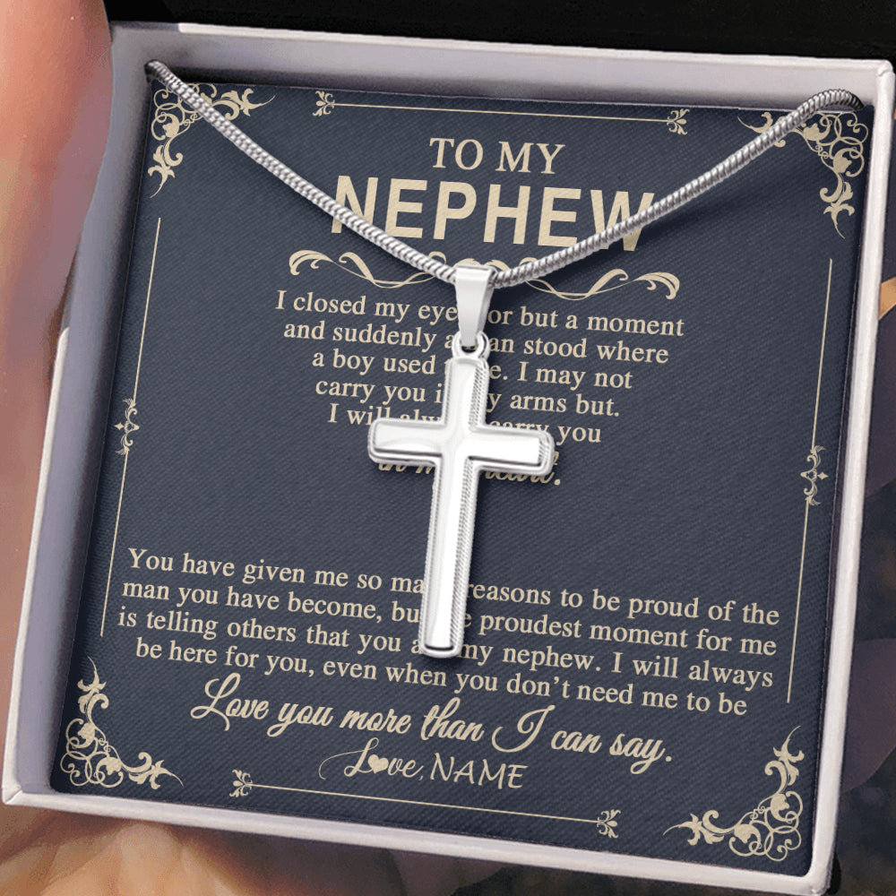 Stainless Cross Necklace Stainless Steel | 2 | Personalized To My Nephew Gifts Necklace From Aunt I Closed My Eyes Gift For Nephew Birthday Jewelry Gift For Men Christmas Customized Gift Box Message Card | teecentury