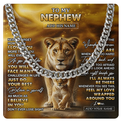 Cuban Link Chain Necklace Stainless Steel | 1 | Personalized To My Nephew Gifts Necklace From Aunt Never Forget How Much I Love You Lion Nephew Birthday Gifts Graduation Christmas Gift Box Message Card | https://teecentury.