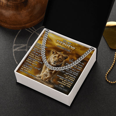 Cuban Link Chain Necklace Stainless Steel | 2 | Personalized To My Nephew Gifts Necklace From Aunt Never Forget How Much I Love You Lion Nephew Birthday Gifts Graduation Christmas Gift Box Message Card | https://teecentury.