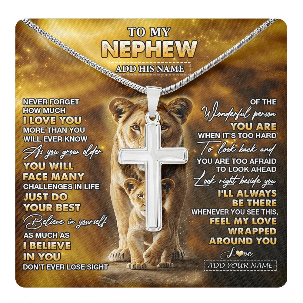 Stainless Cross Necklace Stainless Steel | 1 | Personalized To My Nephew Gifts Necklace From Aunt Never Forget How Much I Love You Lion Nephew Birthday Gifts Graduation Christmas Gift Box Message Card | https://teecentury.