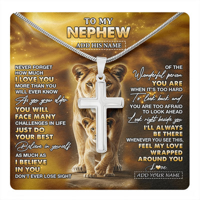 Stainless Cross Necklace Stainless Steel | 1 | Personalized To My Nephew Gifts Necklace From Aunt Never Forget How Much I Love You Lion Nephew Birthday Gifts Graduation Christmas Gift Box Message Card | https://teecentury.