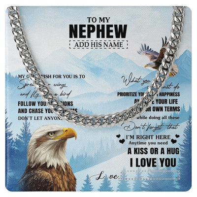 Cuban Link Chain Necklace Stainless Steel | 1 | Personalized To My Nephew Gifts Necklace From Aunt Uncle Auntie Eagle My Only Wish For You Nephew Birthday Gifts Graduation Christmas Gift Box Message Card | teecentury.myshopify