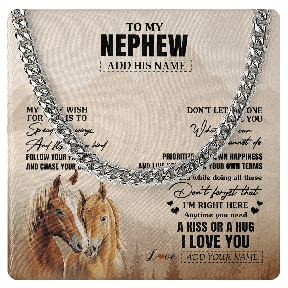 Cuban Link Chain Necklace Stainless Steel | 1 | Personalized To My Nephew Gifts Necklace From Aunt Uncle Auntie Horse My Only Wish For You Nephew Birthday Gifts Graduation Christmas Gift Box Message Card | https://teecentury.