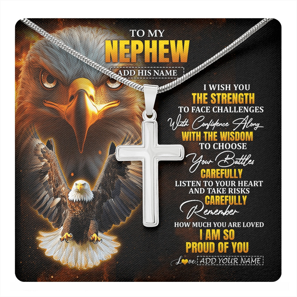 Stainless Cross Necklace Stainless Steel | 1 | Personalized To My Nephew Gifts Necklace From Aunt Uncle Auntie I Wish You The Strength Eagle Nephew Birthday Gifts Christmas Graduation Gift Box Message Card | https://teecentury.