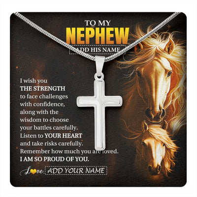 Stainless Cross Necklace Stainless Steel | 1 | Personalized To My Nephew Gifts Necklace From Aunt Uncle Auntie I Wish You The Strength Horse Nephew Birthday Gifts Christmas Graduation Gift Box Message Card | https://teecentury.