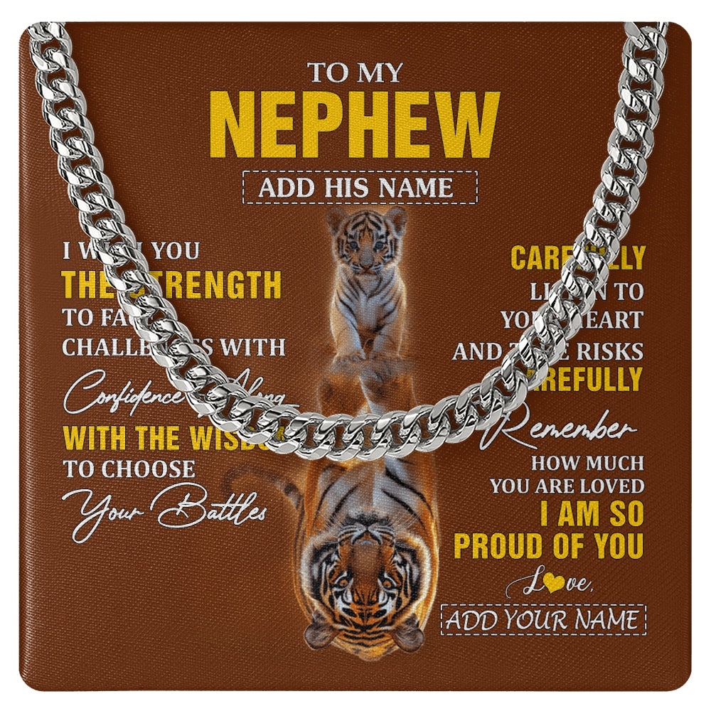 Cuban Link Chain Necklace Stainless Steel | 1 | Personalized To My Nephew Gifts Necklace From Aunt Uncle Auntie I Wish You The Strength Tiger Nephew Birthday Gifts Christmas Graduation Gift Box Message Card | https://teecentury.