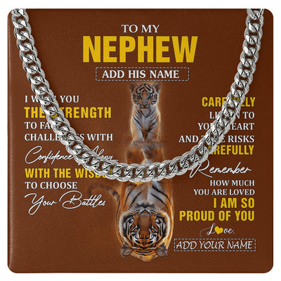 Cuban Link Chain Necklace Stainless Steel | 1 | Personalized To My Nephew Gifts Necklace From Aunt Uncle Auntie I Wish You The Strength Tiger Nephew Birthday Gifts Christmas Graduation Gift Box Message Card | https://teecentury.