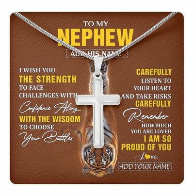 Stainless Cross Necklace Stainless Steel | 1 | Personalized To My Nephew Gifts Necklace From Aunt Uncle Auntie I Wish You The Strength Tiger Nephew Birthday Gifts Christmas Graduation Gift Box Message Card | https://teecentury.