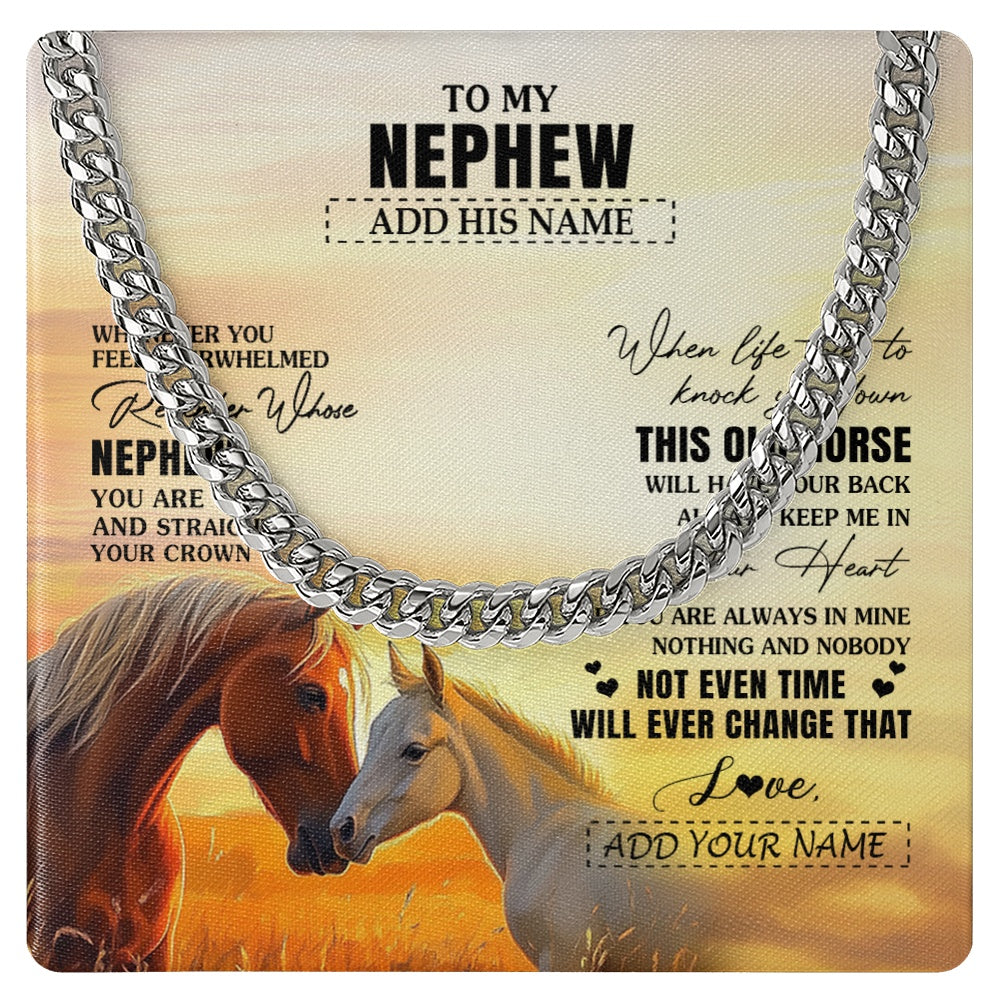 Cuban Link Chain Necklace Stainless Steel | 1 | Personalized To My Nephew Gifts Necklace From Aunt Uncle Auntie Whenever Horse Unique Birthday Gifts For Nephew Graduation Christmas Gift Box Message Card | teecentury.myshopify