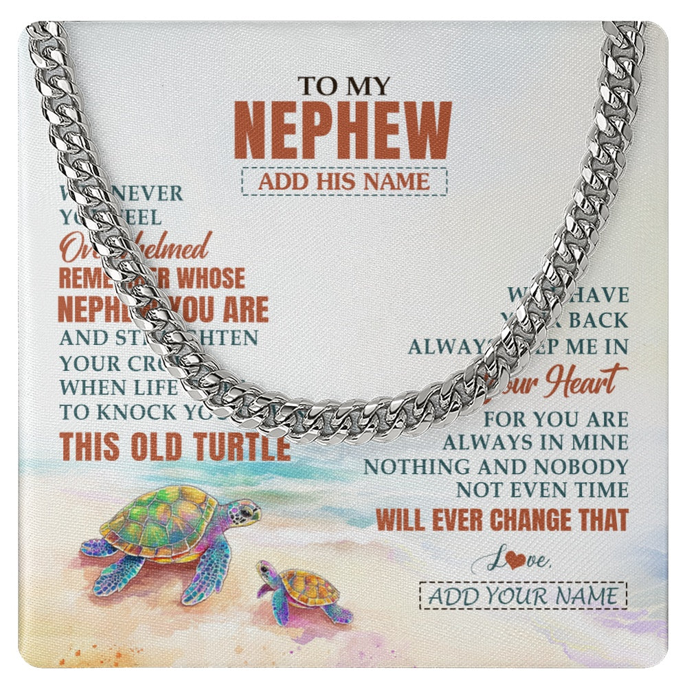 Cuban Link Chain Necklace Stainless Steel | 1 | Personalized To My Nephew Gifts Necklace From Aunt Uncle Auntie Whenever Turtle Unique Birthday Gifts For Nephew Graduation Christmas Gift Box Message Card | https://teecentury.