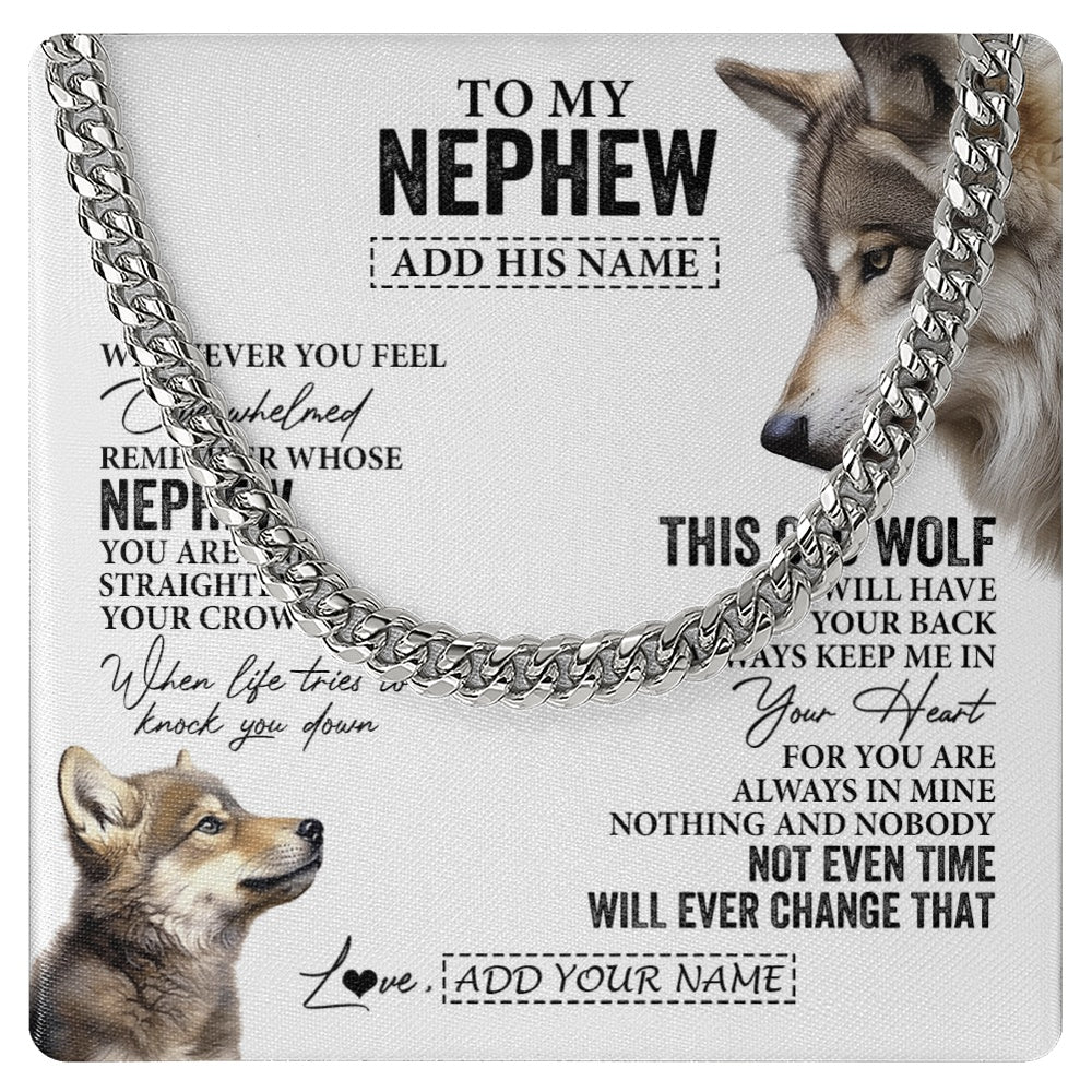 Cuban Link Chain Necklace Stainless Steel | 1 | Personalized To My Nephew Gifts Necklace From Aunt Uncle Auntie Whenever Wolf Unique Birthday For Nephew Graduation Christmas Custom Gift Box Message Card | https://teecentury.