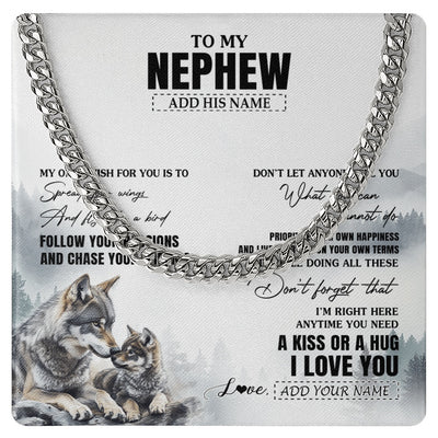 Cuban Link Chain Necklace Stainless Steel | 1 | Personalized To My Nephew Gifts Necklace From Aunt Uncle Auntie Wolf My Only Wish For You Nephew Birthday Gifts Graduation Christmas Gift Box Message Card | https://teecentury.