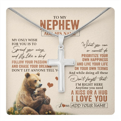 Stainless Cross Necklace Stainless Steel | 1 | Personalized To My Nephew Gifts Necklace From Aunt Uncle Bear My Only Wish For You Nephew Birthday Gifts Graduation Christmas Custom Gift Box Message Card | teecentury.myshopify