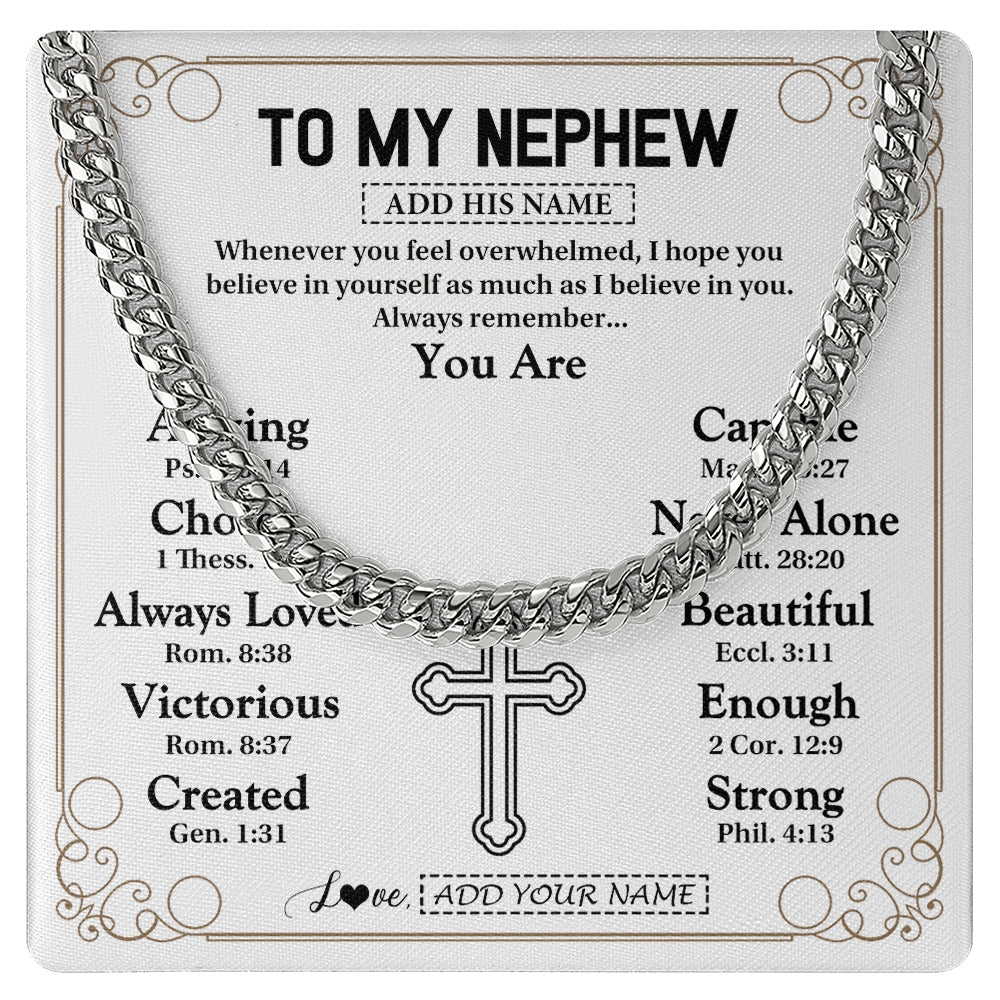 Cuban Link Chain Necklace Stainless Steel | 1 | Personalized To My Nephew Gifts Necklace From Aunt Uncle Christ Christian Gifts For Aunt Nephew Birthday Christmas Graduation Custom Gift Box Message Card | https://teecentury.