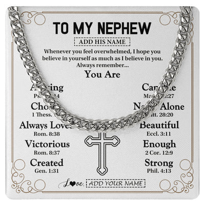 Cuban Link Chain Necklace Stainless Steel | 1 | Personalized To My Nephew Gifts Necklace From Aunt Uncle Christ Christian Gifts For Aunt Nephew Birthday Christmas Graduation Custom Gift Box Message Card | https://teecentury.