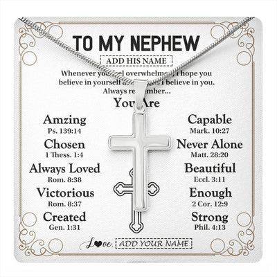 Stainless Cross Necklace Stainless Steel | 1 | Personalized To My Nephew Gifts Necklace From Aunt Uncle Christ Christian Gifts For Aunt Nephew Birthday Christmas Graduation Custom Gift Box Message Card | https://teecentury.