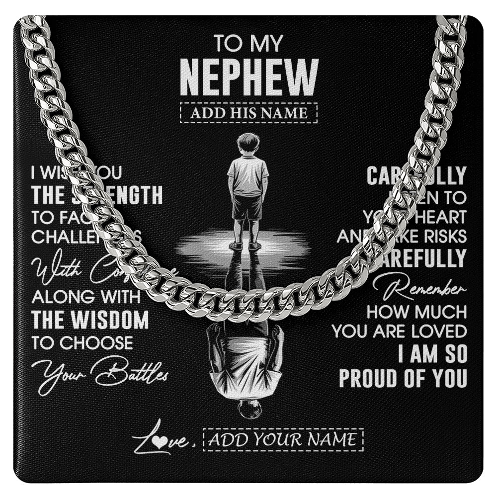 Cuban Link Chain Necklace Stainless Steel | 1 | Personalized To My Nephew Gifts Necklace From Aunt Uncle I Wish You The Strength Aunt Nephew Birthday Gifts Christmas Graduation Custom Gift Box Message Card | https://teecentury.