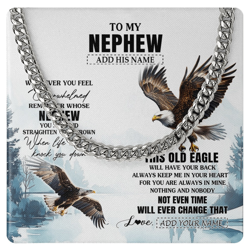 Cuban Link Chain Necklace Stainless Steel | 1 | Personalized To My Nephew Gifts Necklace From Aunt Uncle Whenever Eagle Unique Birthday Gifts For Nephew Christmas Custom Keepsake Gift Box Message Card | https://teecentury.
