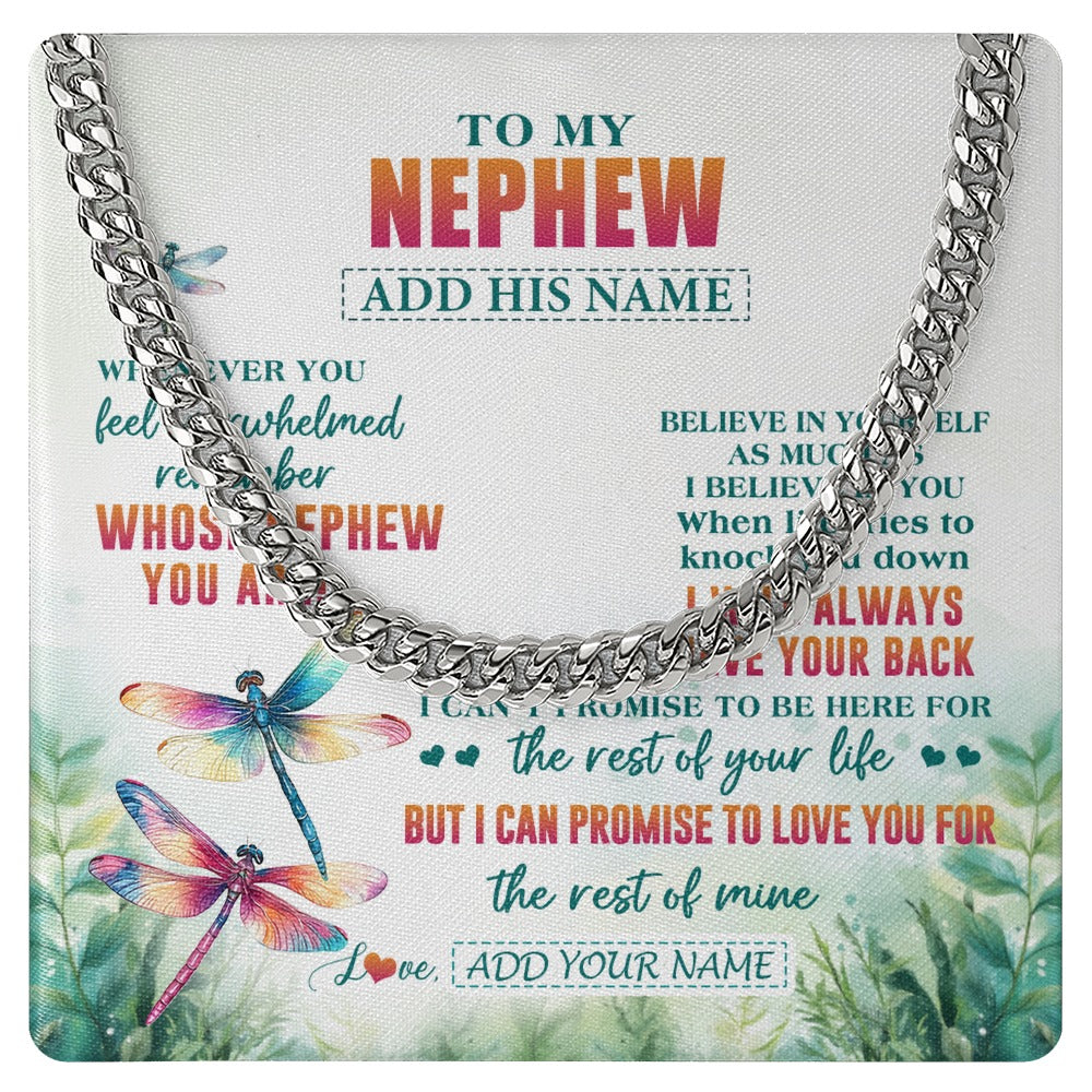 Cuban Link Chain Necklace Stainless Steel | 1 | Personalized To My Nephew Gifts Necklace From Aunt Uncle Whenever You Feel Dragonfly Nephew Birthday Gifts Graduation Christmas Custom Gift Box Message Card | https://teecentury.