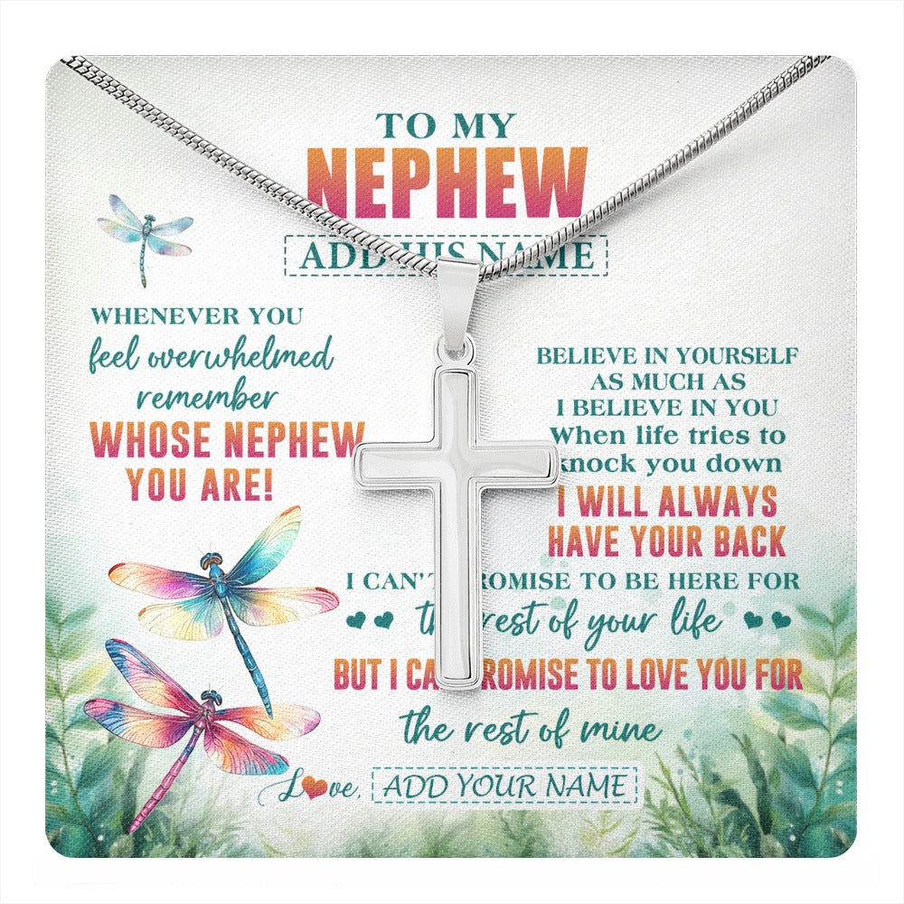Stainless Cross Necklace Stainless Steel | 1 | Personalized To My Nephew Gifts Necklace From Aunt Uncle Whenever You Feel Dragonfly Nephew Birthday Gifts Graduation Christmas Custom Gift Box Message Card | https://teecentury.