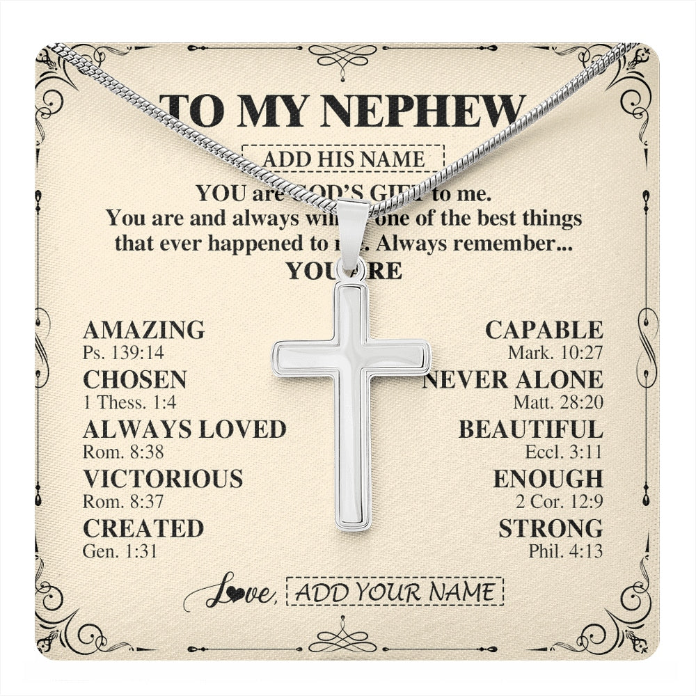 Stainless Cross Necklace Stainless Steel | 1 | Personalized To My Nephew Gifts Necklace From Aunt Uncle You Are God's Gift To Me Aunt Nephew Birthday Gifts Christmas Christian Custom Gift Box Message Card | https://teecentury.