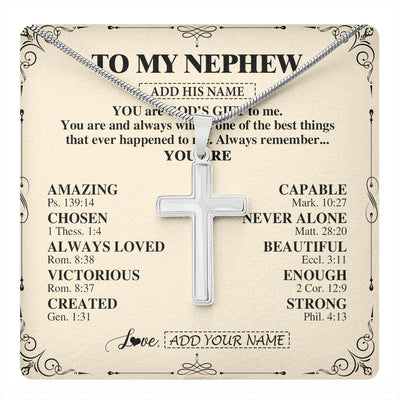 Stainless Cross Necklace Stainless Steel | 1 | Personalized To My Nephew Gifts Necklace From Aunt Uncle You Are God's Gift To Me Aunt Nephew Birthday Gifts Christmas Christian Custom Gift Box Message Card | https://teecentury.