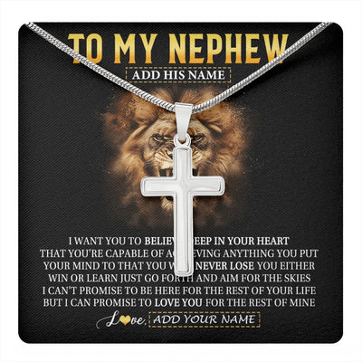 Stainless Cross Necklace Stainless Steel | 1 | Personalized To My Nephew Gifts Necklace From Uncle Aunt Believe In Your Heart Lion Nephew Birthday Gifts Graduation Christmas Custom Gift Box Message Card | https://teecentury.