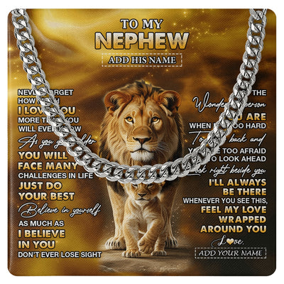 Cuban Link Chain Necklace Stainless Steel | 1 | Personalized To My Nephew Gifts Necklace From Uncle Never Forget How Much I Love You Lion Nephew Birthday Gifts Graduation Christmas Gift Box Message Card | https://teecentury.