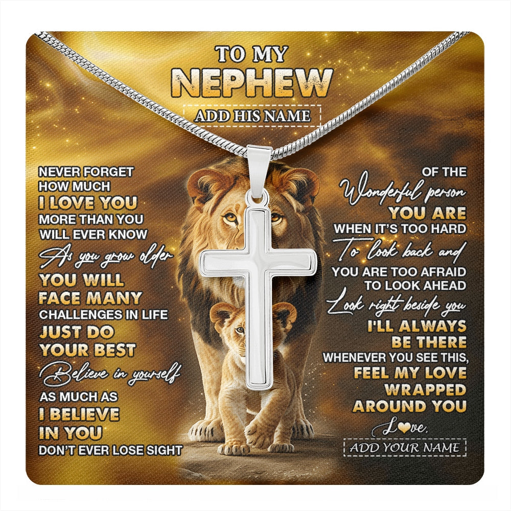 Stainless Cross Necklace Stainless Steel | 1 | Personalized To My Nephew Gifts Necklace From Uncle Never Forget How Much I Love You Lion Nephew Birthday Gifts Graduation Christmas Gift Box Message Card | https://teecentury.