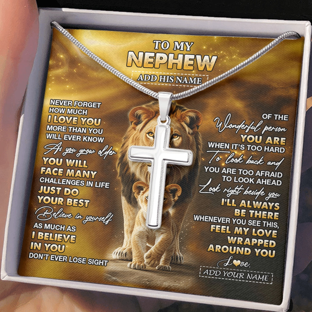 Stainless Cross Necklace Stainless Steel | 2 | Personalized To My Nephew Gifts Necklace From Uncle Never Forget How Much I Love You Lion Nephew Birthday Gifts Graduation Christmas Gift Box Message Card | https://teecentury.
