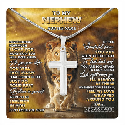 Stainless Cross Necklace Stainless Steel | 1 | Personalized To My Nephew Gifts Necklace From Uncle Never Forget How Much I Love You Lion Nephew Birthday Gifts Graduation Christmas Gift Box Message Card | https://teecentury.