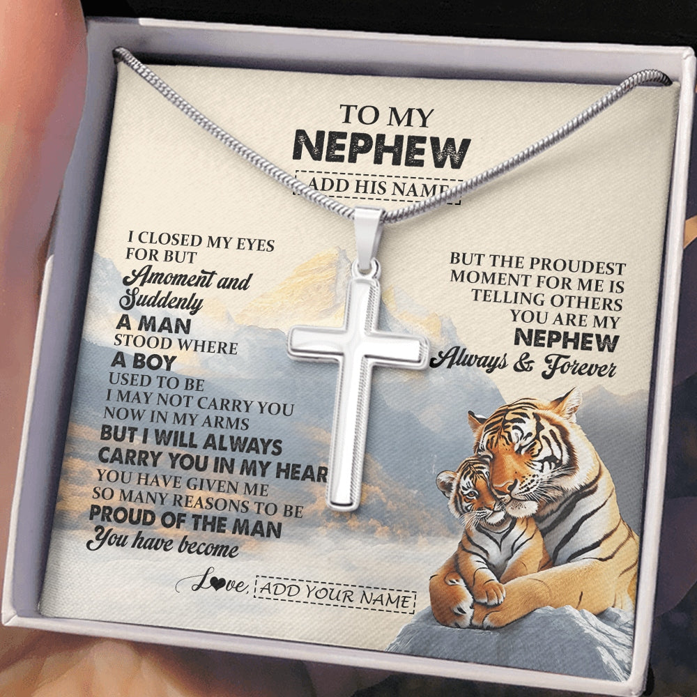 Stainless Cross Necklace Stainless Steel | 2 | Personalized To My Nephew Gifts Necklace Tiger From Aunt Uncle Auntie You Are My Nephew Birthday Gifts Graduation Christmas Custom Gift Box Message Card | https://teecentury.
