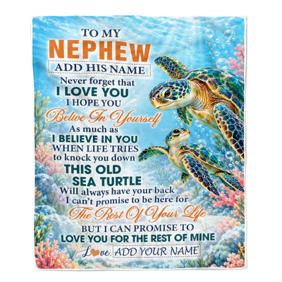 Personalized To My Nephew Gifts Sea Turtle From Aunt Uncle Blanket Never Forget I Love You Nephew Birthday Gift Graduation Christmas Custom Fleece Blanket | teecentury