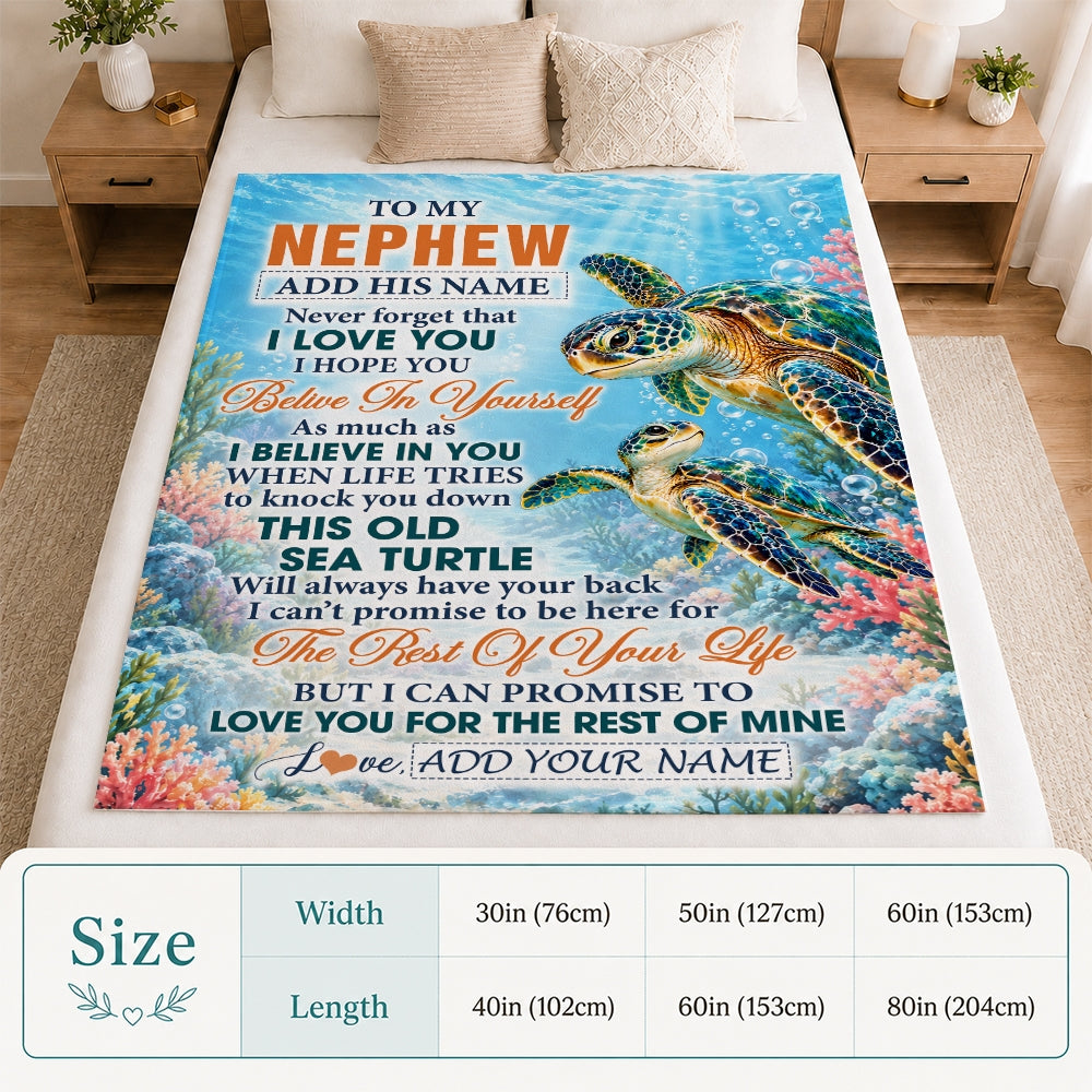 Personalized To My Nephew Gifts Sea Turtle From Aunt Uncle Blanket Never Forget I Love You Nephew Birthday Gift Graduation Christmas Custom Fleece Blanket | teecentury